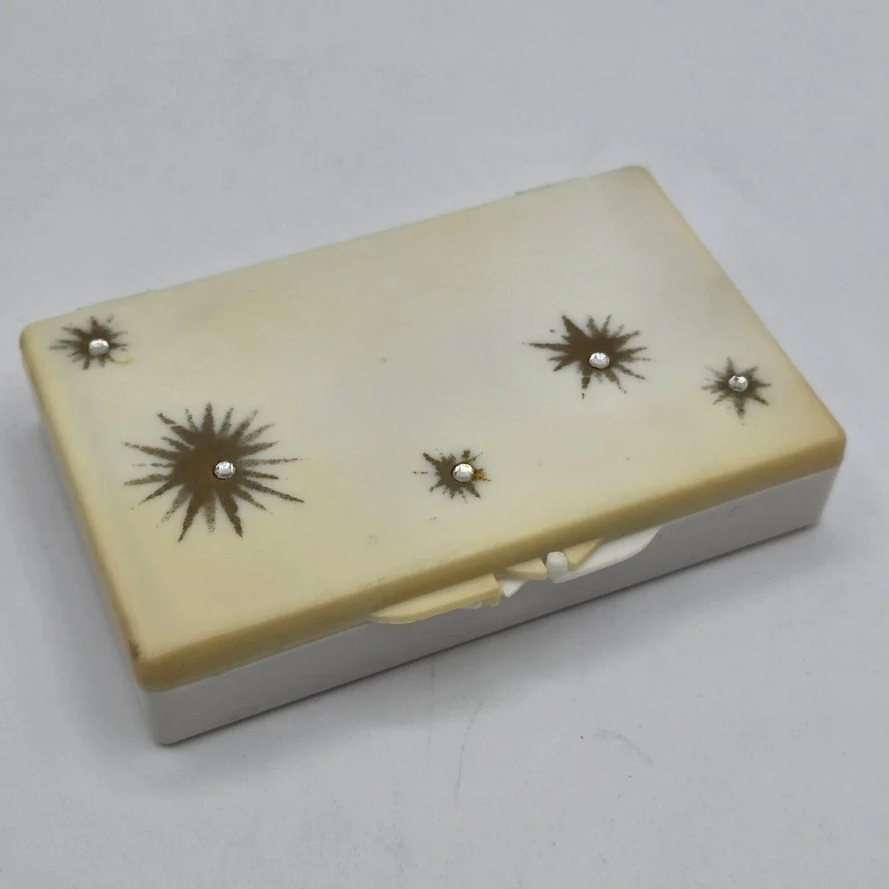 Vintage Plastic Travel Tissue Case / Holder‎ with Gold Starburst Design